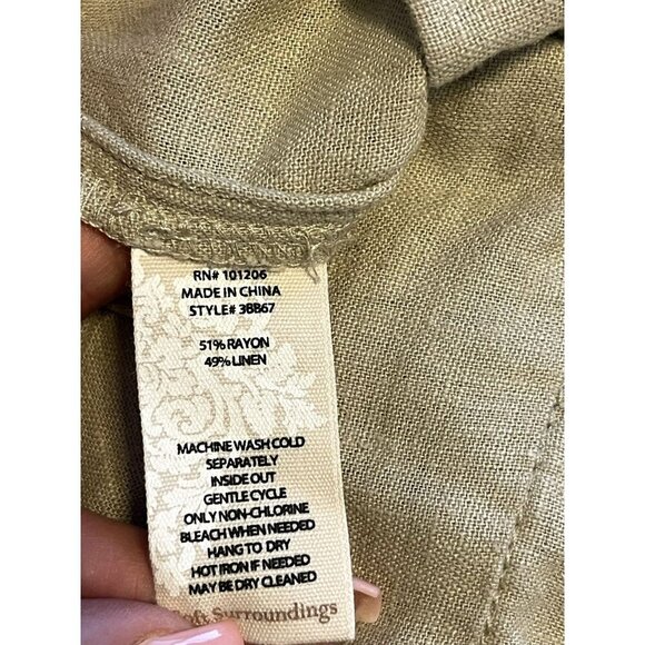 Soft Surroundings Farrah Tan Linen Grommet Cropped Pants PXS - Picture 4 of 6